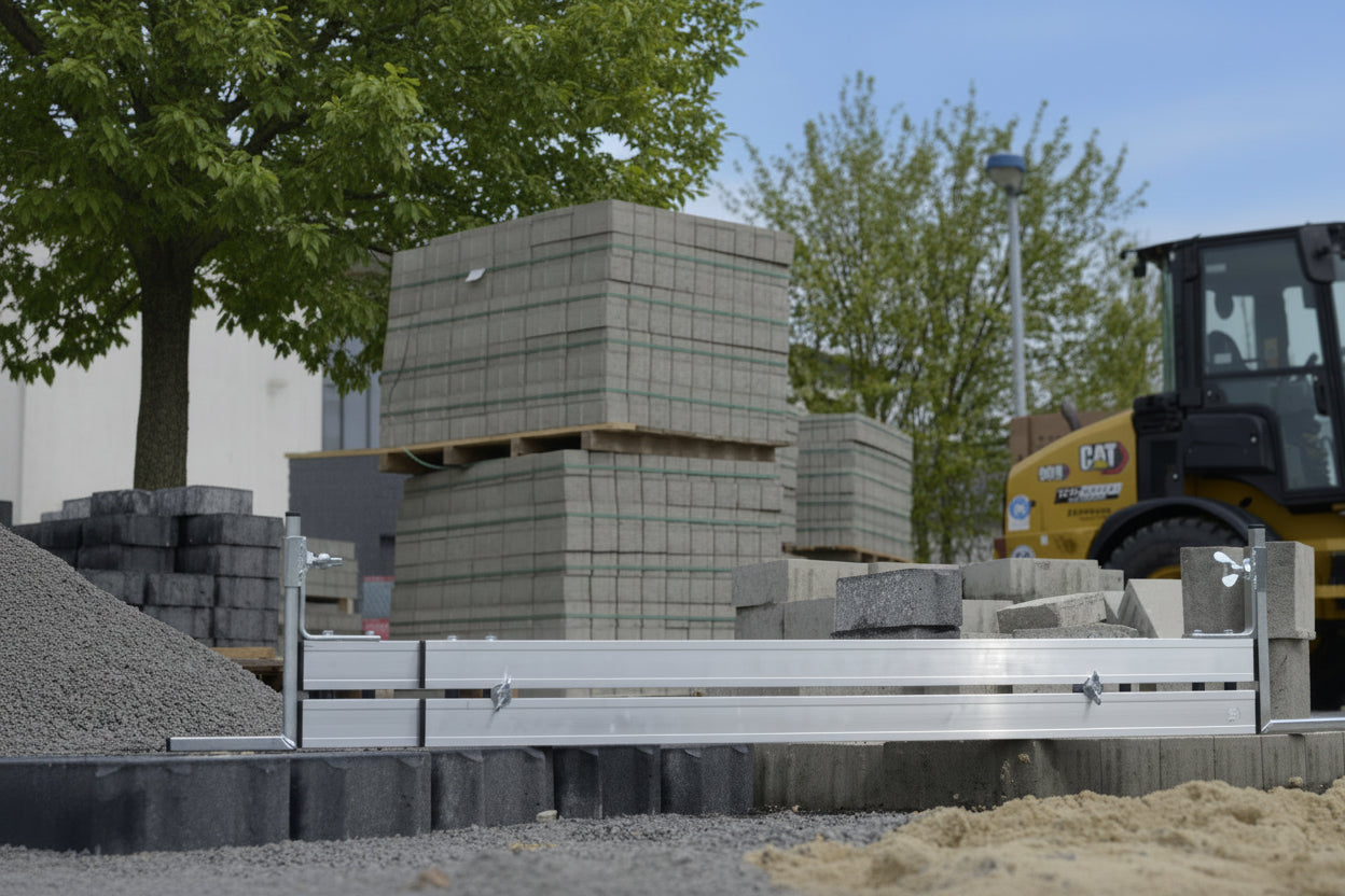 VOGTech Abziehshciene yp H3 auf einer Baustelle zwischen Pflasterbau und Bagger